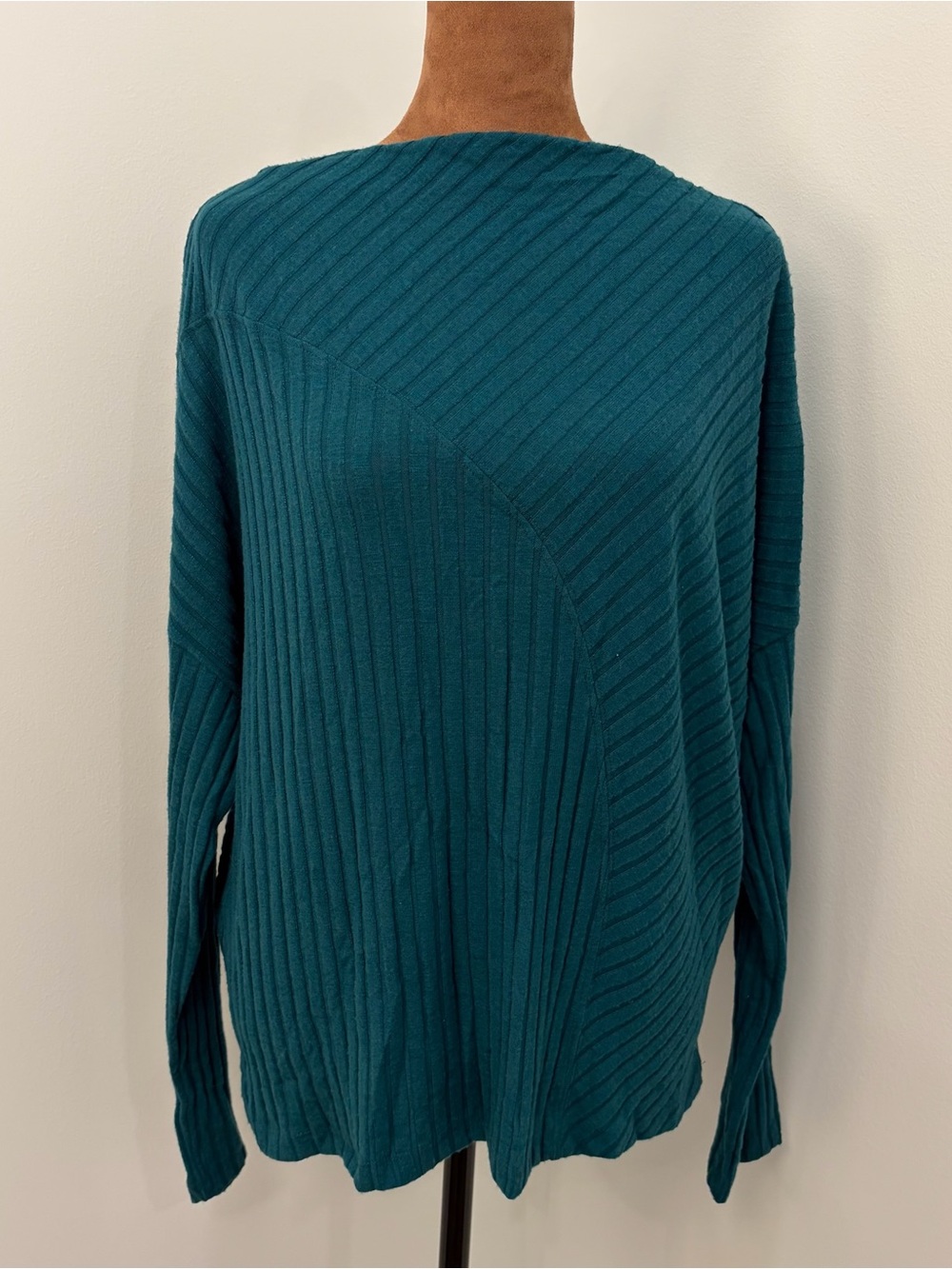 Michael Stars Bright Teal Dakota Ribbed Knit Long Sleeve Top